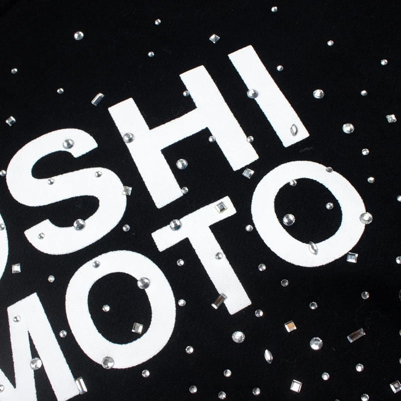 Full Hotfix Rhinestone SATOSHI Hoodie American High Street Classic Letter Print Retro Black Fleece Hooded Sweatshirt Men Women