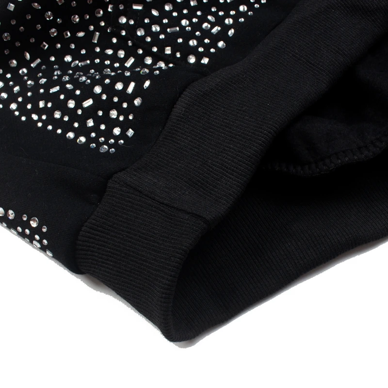 Full Hotfix Rhinestone SATOSHI Hoodie American High Street Classic Letter Print Retro Black Fleece Hooded Sweatshirt Men Women