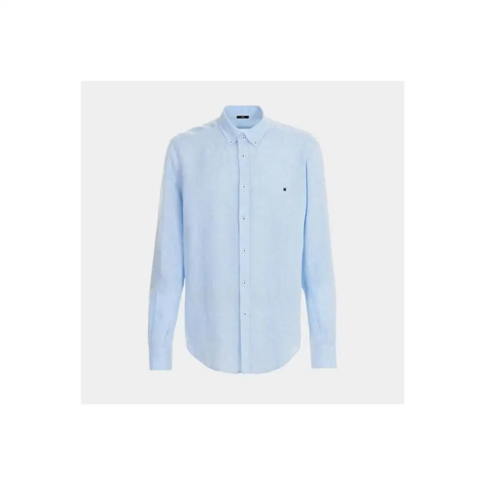PG Men Linen Button Down Collar Shirt Long Sleeve Solid Color Mini Embroidery Logo Breathable Casual Business Daily Wear