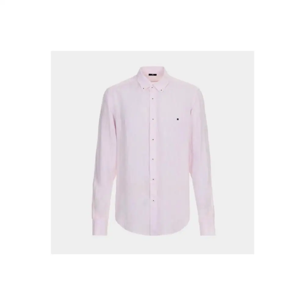 PG Men Linen Button Down Collar Shirt Long Sleeve Solid Color Mini Embroidery Logo Breathable Casual Business Daily Wear