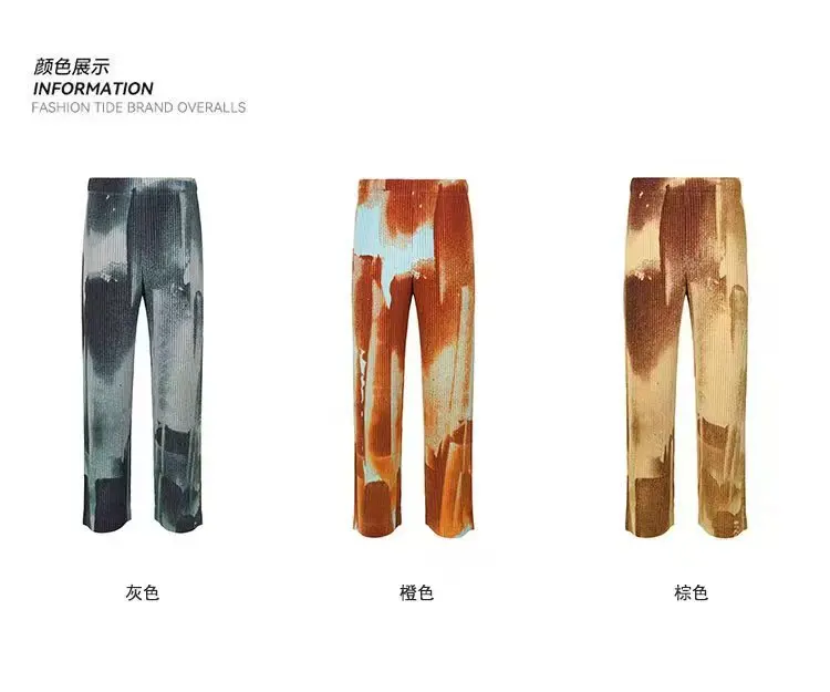 Miyake Pleated Men's Long-Sleeve T-Shirt 2026 New Top Casual Fashion Wear Vacation Attire Minimalist Loose Straight-Leg Pants