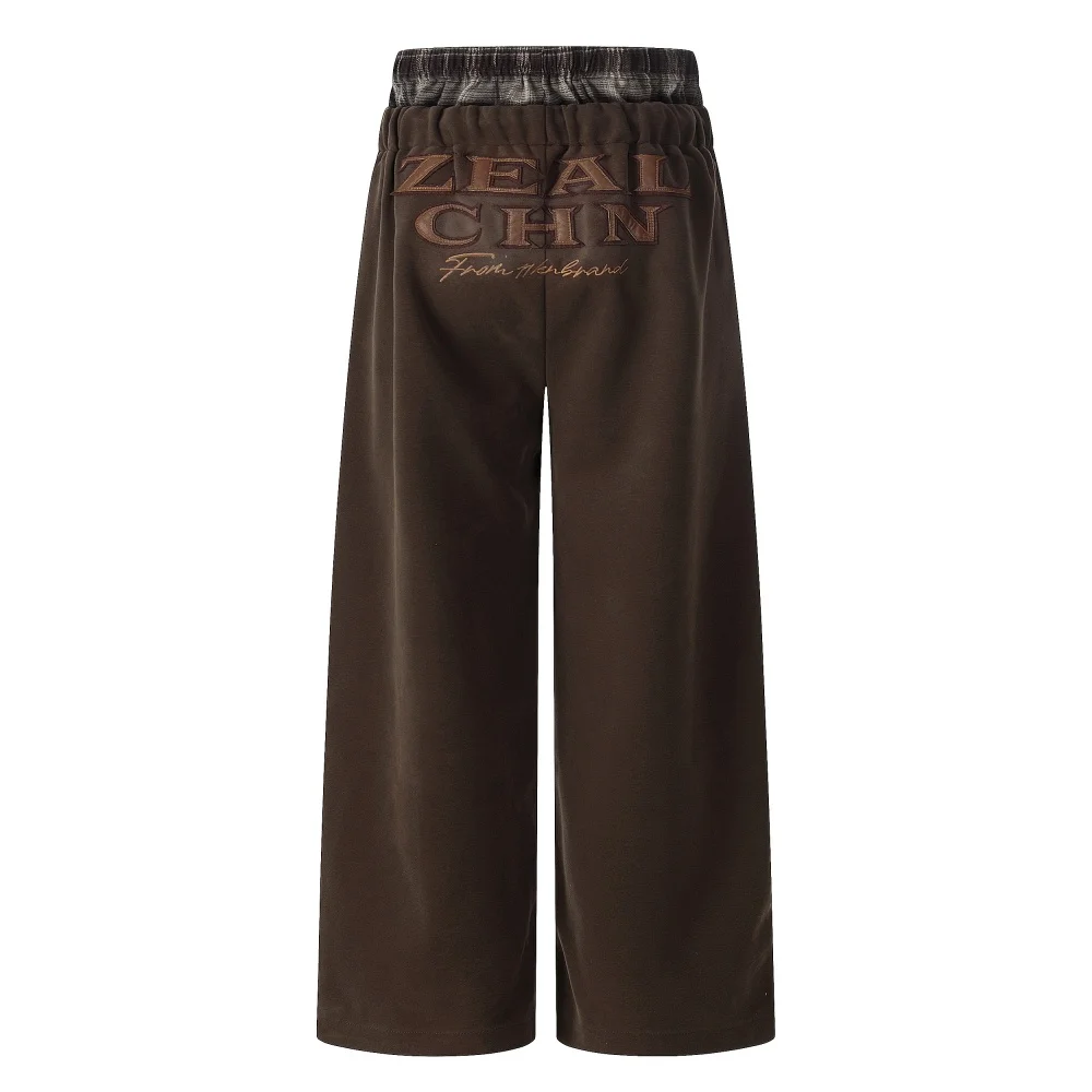 Letter Embroidery Double Waisted Sweatpants Mens Retro Distressed High Street Spliced Elastic Waist Baggy Wide Leg Sports Pants