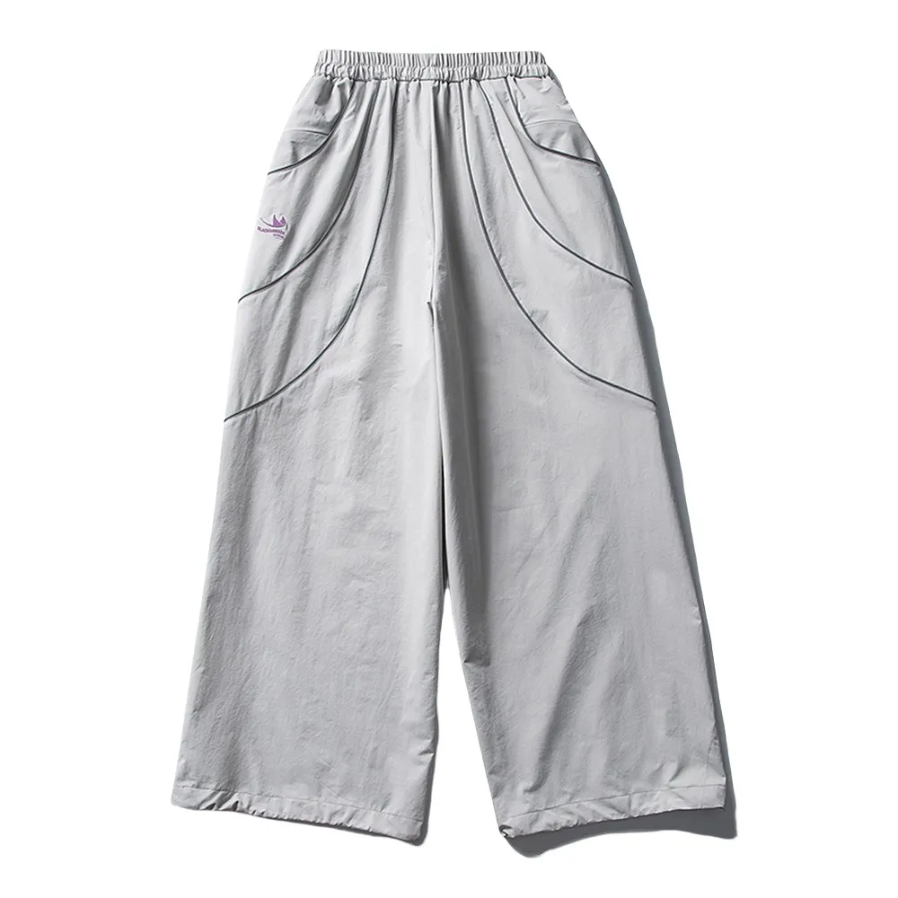 Embroidery Spliced Jogger Pants Mens Safari Style Elastic Waist Baggy Wide Leg Quick Dry Trousers Man