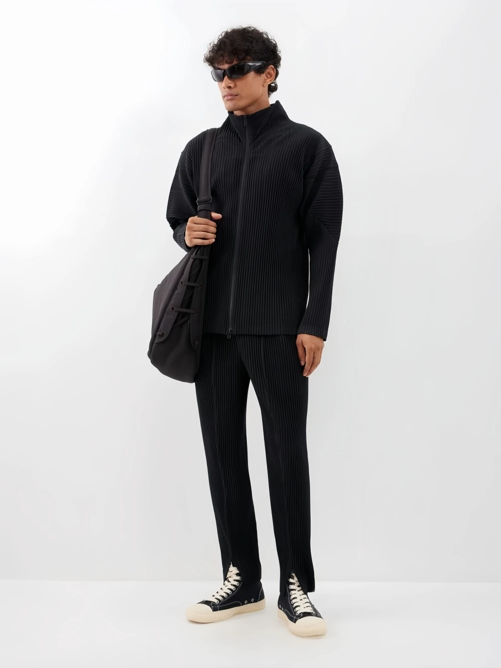 Miyake Pleated Men's Jacket Two Way Zipper Casual Loose Coat Japanese Fashion Streetwear Outerwear