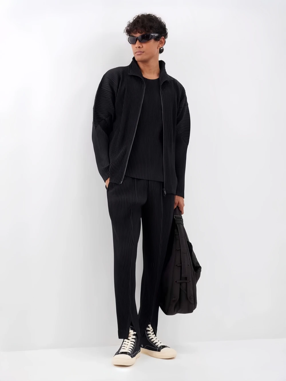 Miyake Pleated Men's Jacket Two Way Zipper Casual Loose Coat Japanese Fashion Streetwear Outerwear
