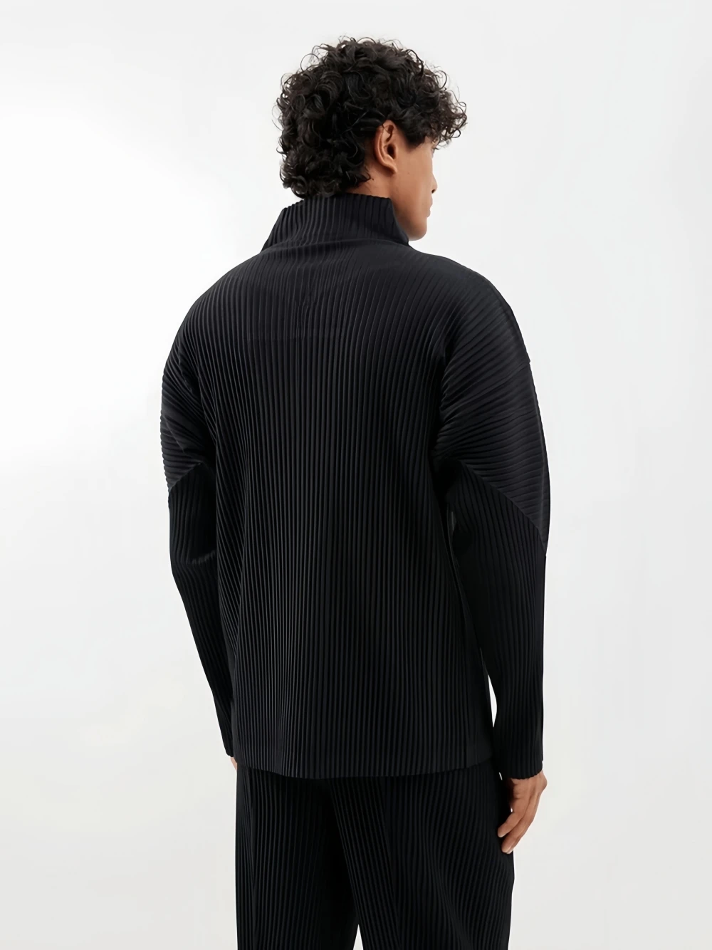 Miyake Pleated Men's Jacket Two Way Zipper Casual Loose Coat Japanese Fashion Streetwear Outerwear