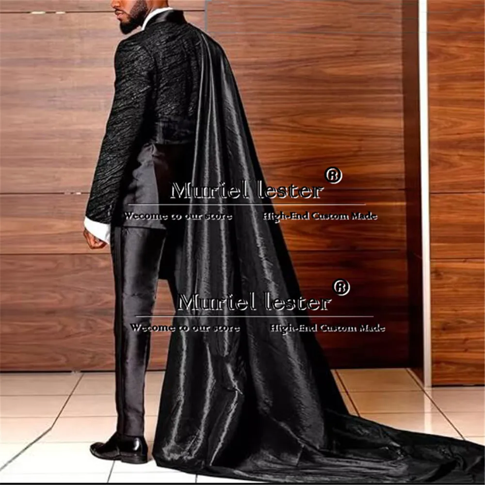 Jacquard Suits Men For Wedding Double Breasted Jacket With Cape Formal Business Man Jacket Pants 2 Piece Groom Tuxedo Customized