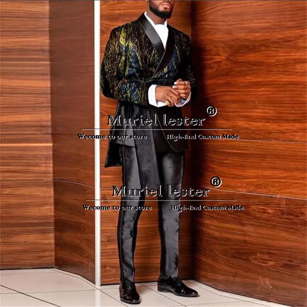 Jacquard Suits Men For Wedding Double Breasted Jacket With Cape Formal Business Man Jacket Pants 2 Piece Groom Tuxedo Customized