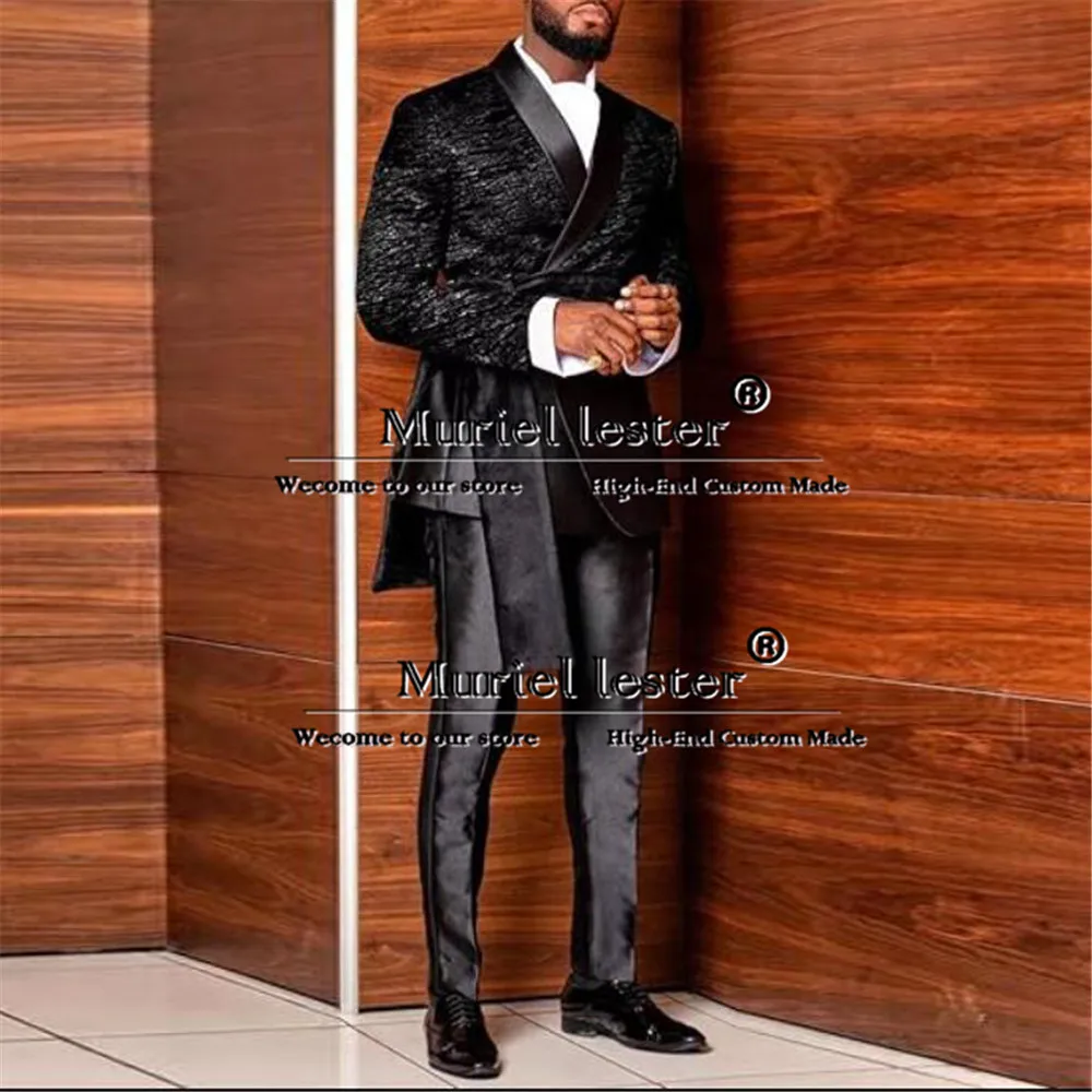 Jacquard Suits Men For Wedding Double Breasted Jacket With Cape Formal Business Man Jacket Pants 2 Piece Groom Tuxedo Customized