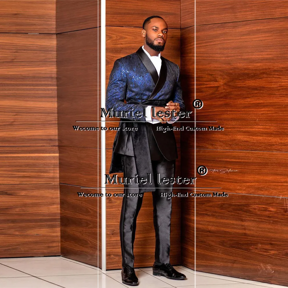 Jacquard Suits Men For Wedding Double Breasted Jacket With Cape Formal Business Man Jacket Pants 2 Piece Groom Tuxedo Customized