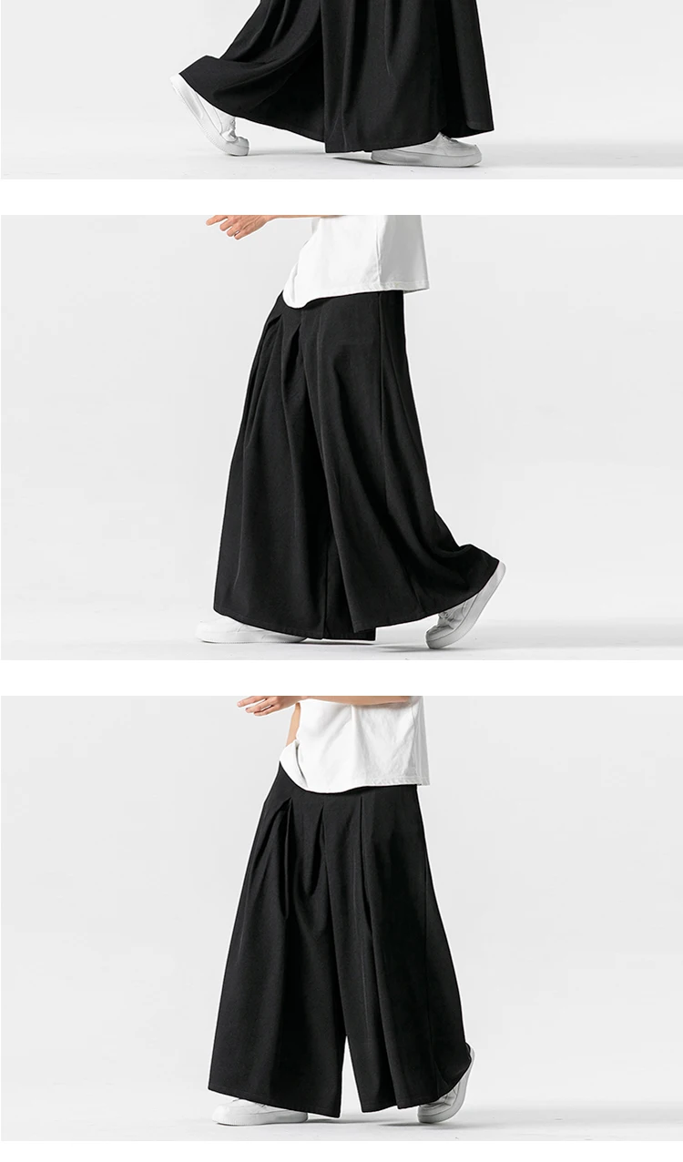 Japan Samurai Wide Leg Pants Men Cotton Linen Dark Wind Comfortable Casual Pants Harun Mens Loose Lantern Trousers Plus Size 5XL