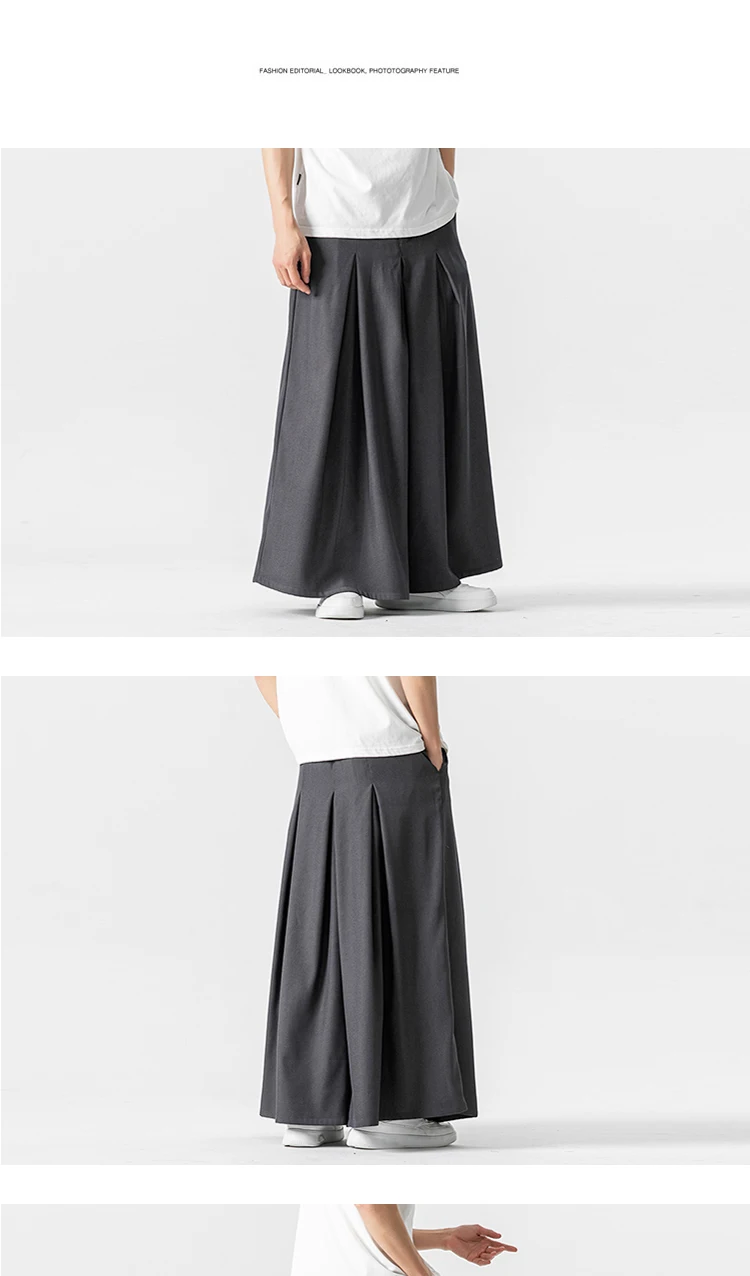 Japan Samurai Wide Leg Pants Men Cotton Linen Dark Wind Comfortable Casual Pants Harun Mens Loose Lantern Trousers Plus Size 5XL