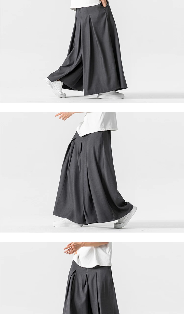 Japan Samurai Wide Leg Pants Men Cotton Linen Dark Wind Comfortable Casual Pants Harun Mens Loose Lantern Trousers Plus Size 5XL