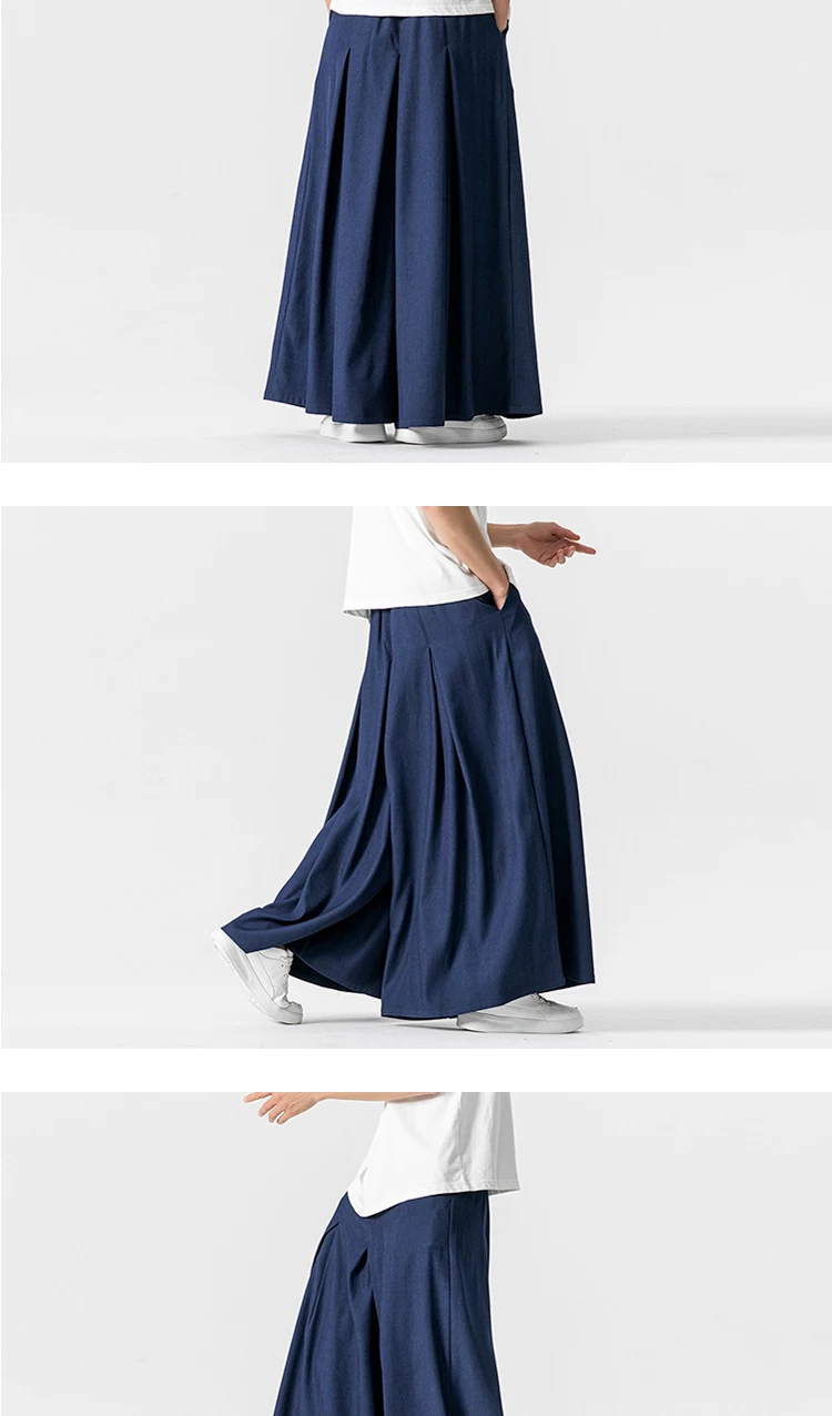 Japan Samurai Wide Leg Pants Men Cotton Linen Dark Wind Comfortable Casual Pants Harun Mens Loose Lantern Trousers Plus Size 5XL