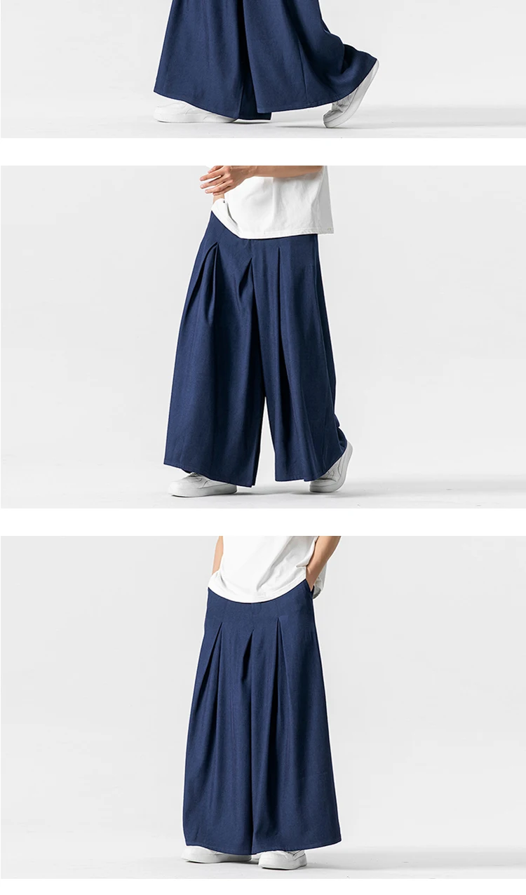 Japan Samurai Wide Leg Pants Men Cotton Linen Dark Wind Comfortable Casual Pants Harun Mens Loose Lantern Trousers Plus Size 5XL