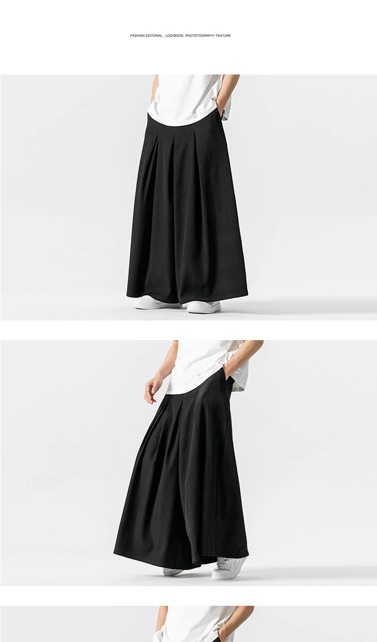 Japan Samurai Wide Leg Pants Men Cotton Linen Dark Wind Comfortable Casual Pants Harun Mens Loose Lantern Trousers Plus Size 5XL