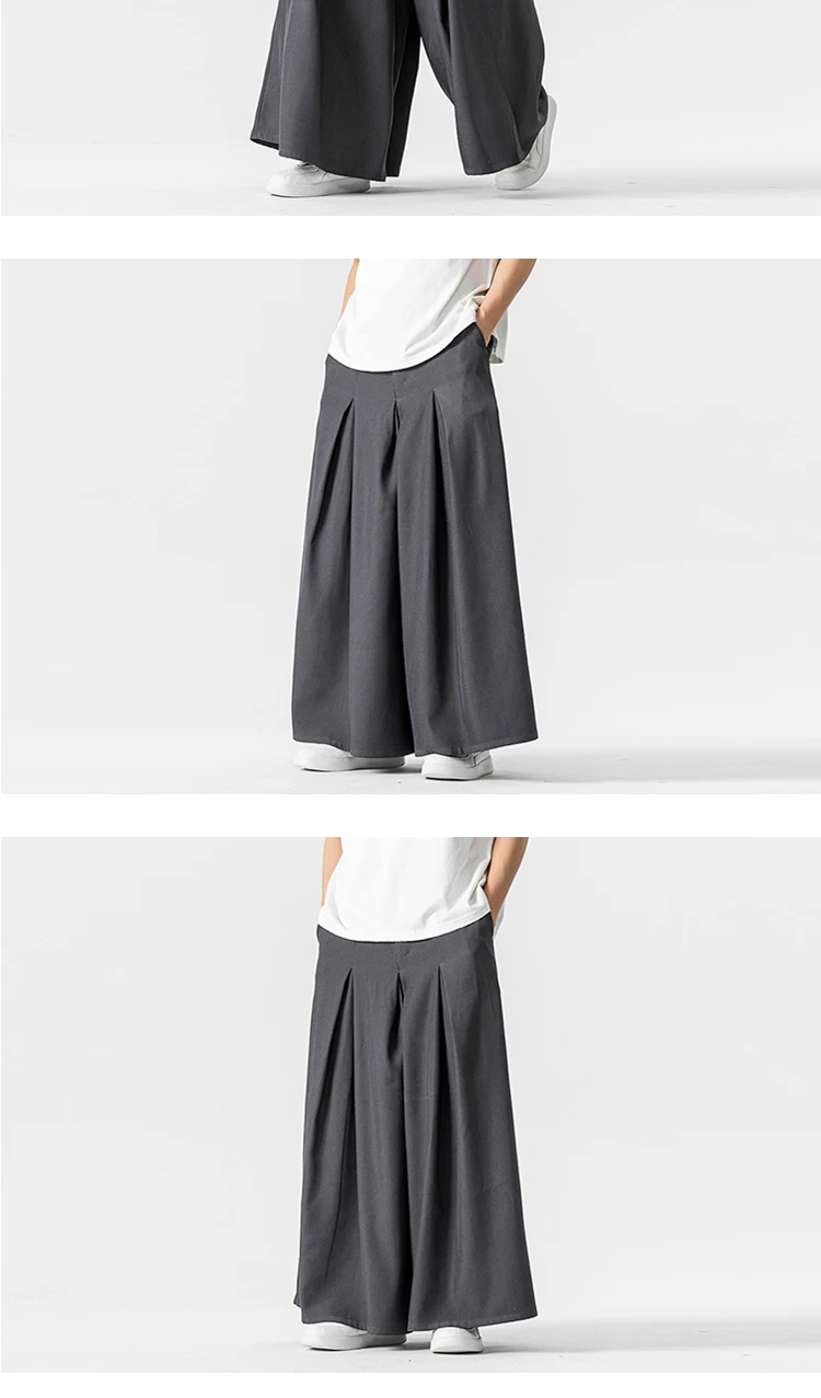 Japan Samurai Wide Leg Pants Men Cotton Linen Dark Wind Comfortable Casual Pants Harun Mens Loose Lantern Trousers Plus Size 5XL