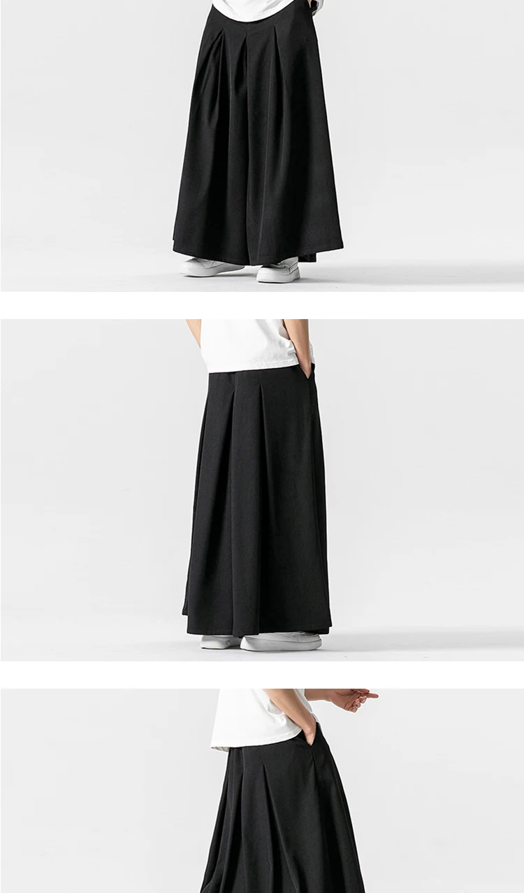 Japan Samurai Wide Leg Pants Men Cotton Linen Dark Wind Comfortable Casual Pants Harun Mens Loose Lantern Trousers Plus Size 5XL