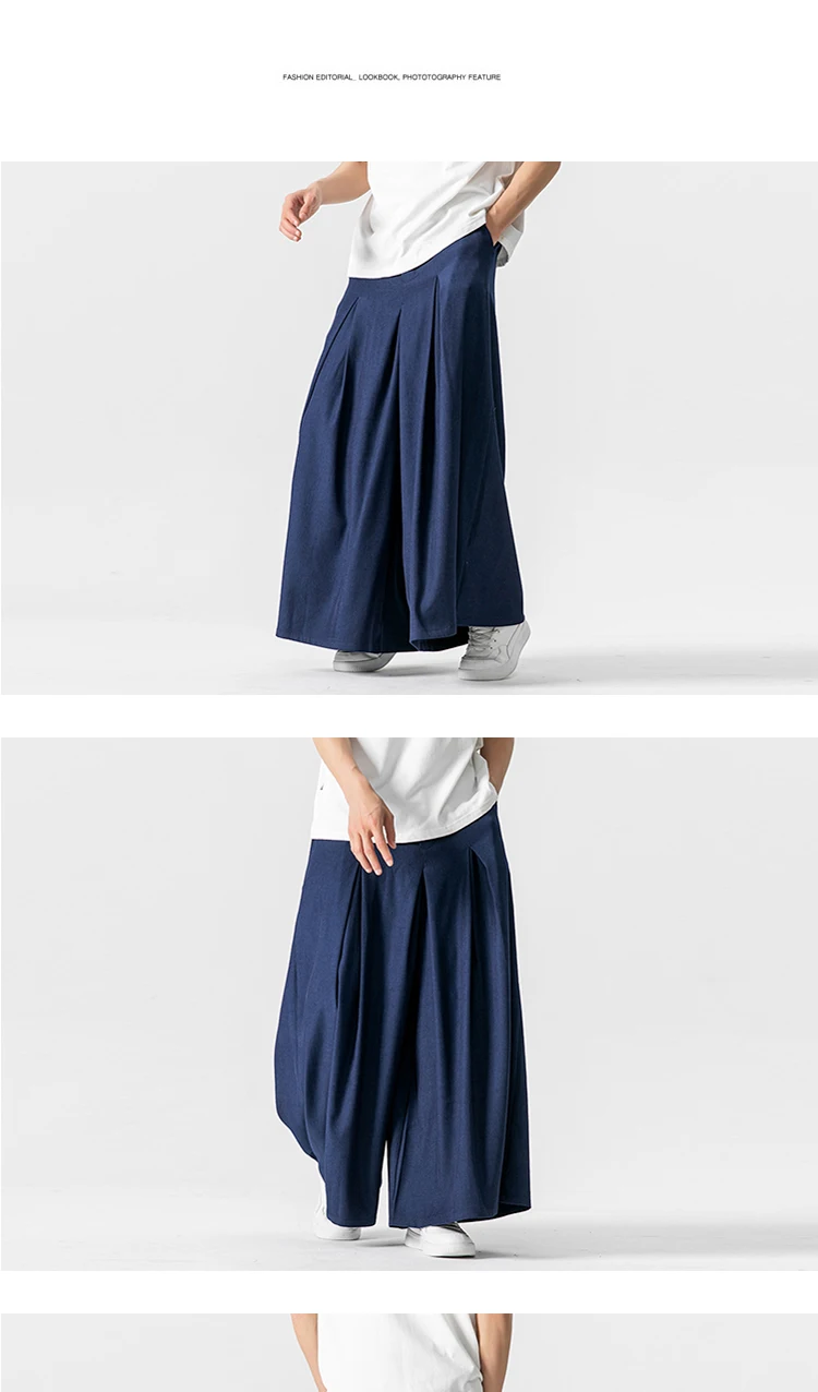 Japan Samurai Wide Leg Pants Men Cotton Linen Dark Wind Comfortable Casual Pants Harun Mens Loose Lantern Trousers Plus Size 5XL