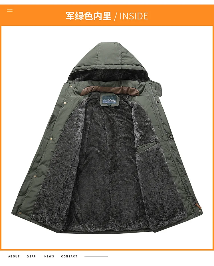 New style waterproof jacket for men - mid-length, thick, outdoor casual hooded oversized men's jacket - fall/winter clothing