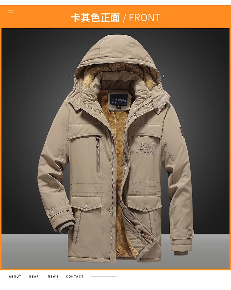 New style waterproof jacket for men - mid-length, thick, outdoor casual hooded oversized men's jacket - fall/winter clothing