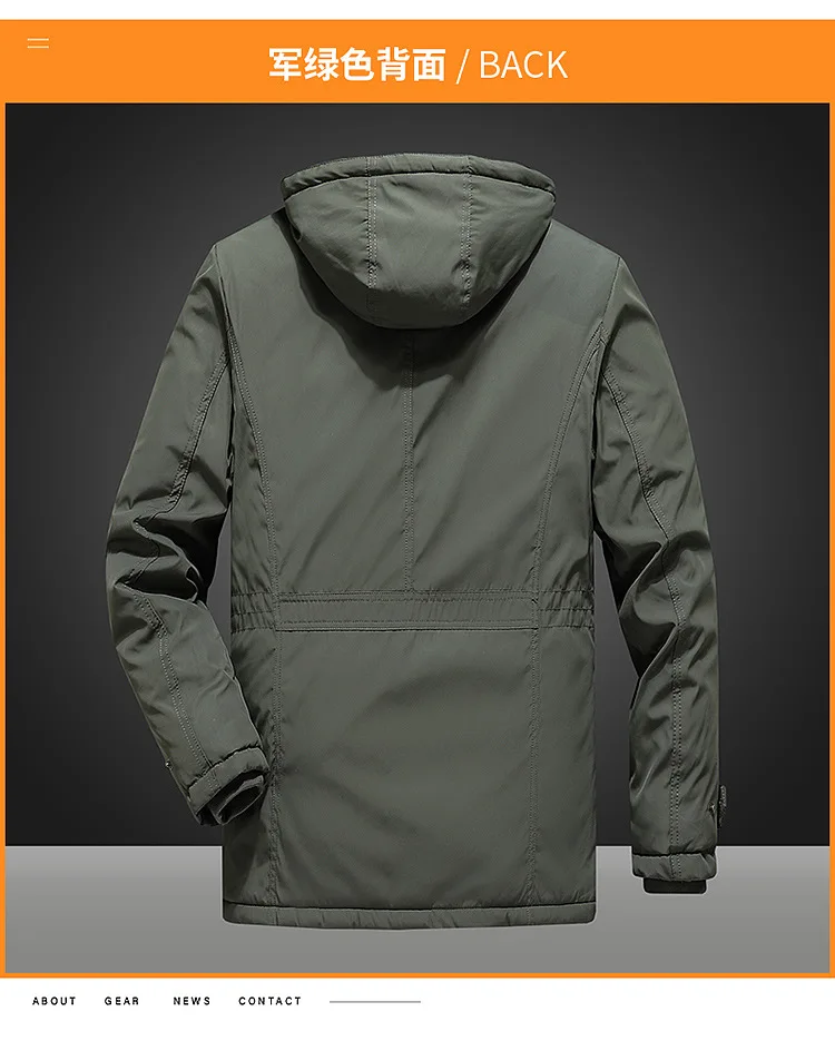 New style waterproof jacket for men - mid-length, thick, outdoor casual hooded oversized men's jacket - fall/winter clothing