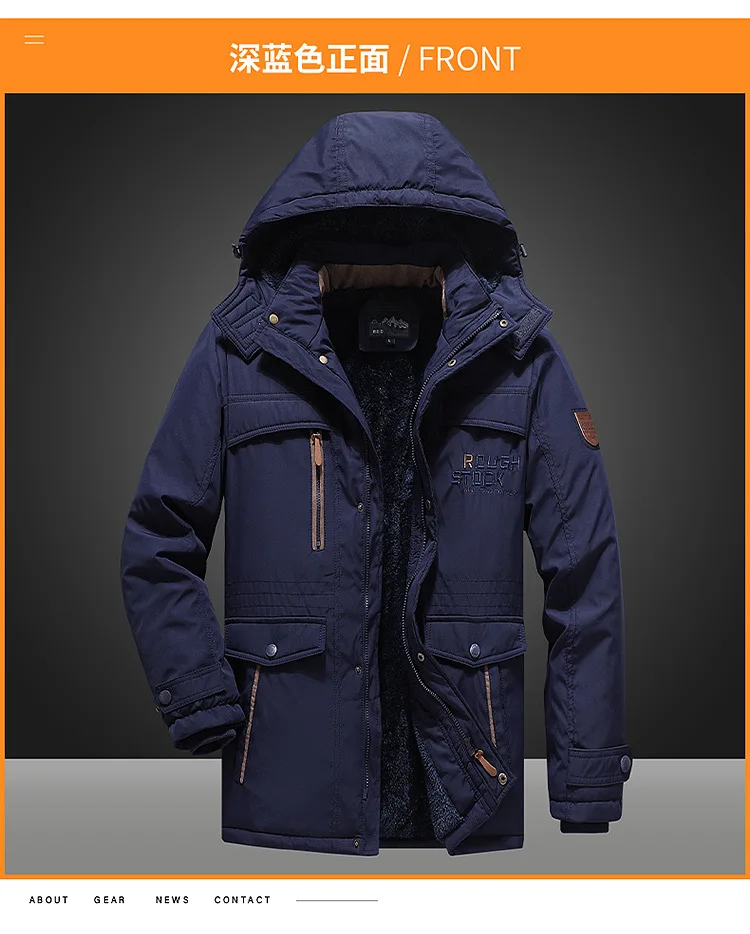 New style waterproof jacket for men - mid-length, thick, outdoor casual hooded oversized men's jacket - fall/winter clothing