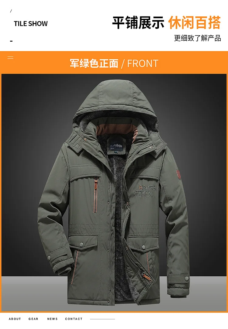 New style waterproof jacket for men - mid-length, thick, outdoor casual hooded oversized men's jacket - fall/winter clothing