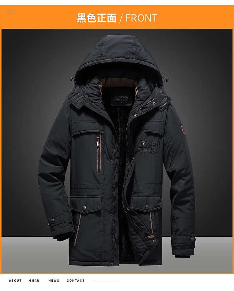 New style waterproof jacket for men - mid-length, thick, outdoor casual hooded oversized men's jacket - fall/winter clothing