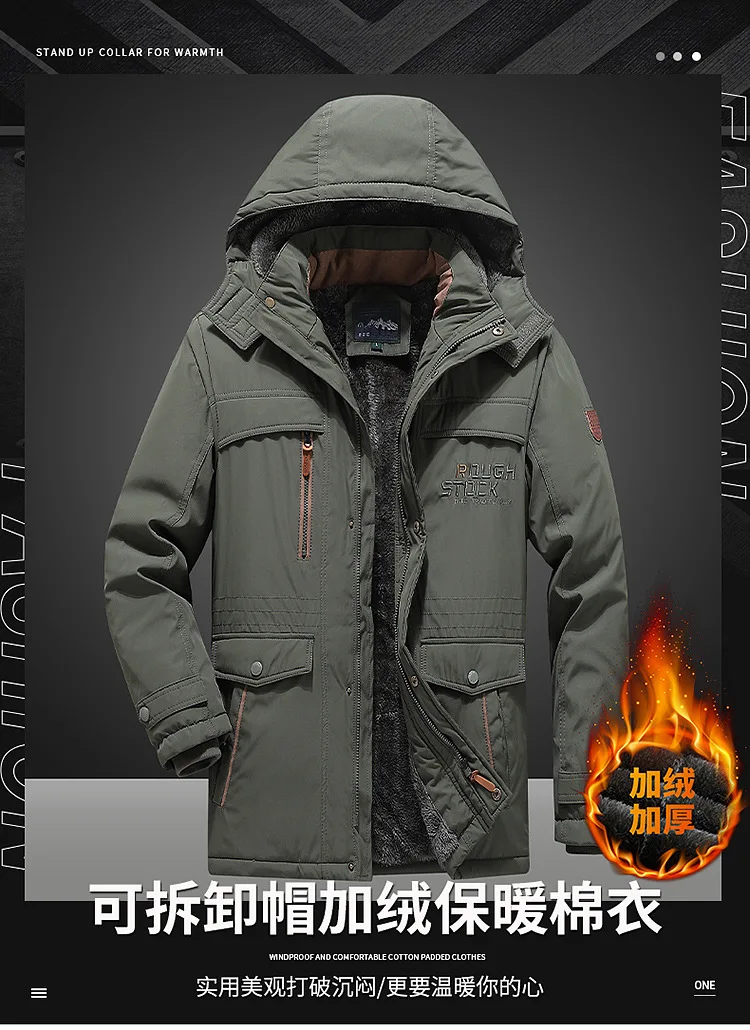 New style waterproof jacket for men - mid-length, thick, outdoor casual hooded oversized men's jacket - fall/winter clothing