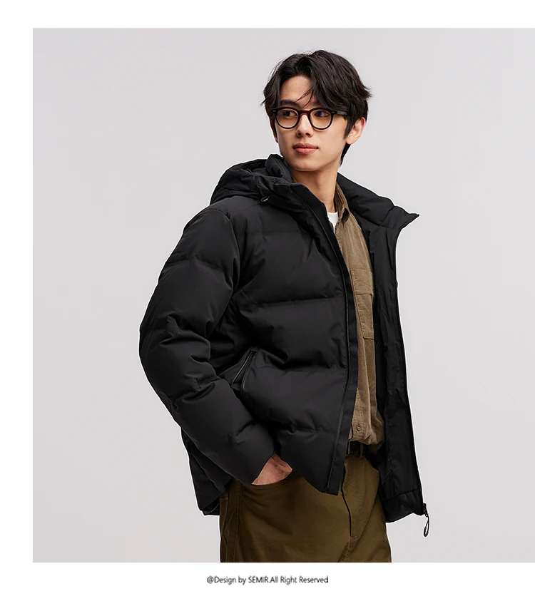 Semir Down Jacket Men New Winter Waterproof Outerwear Textured Hooded Top Versatile