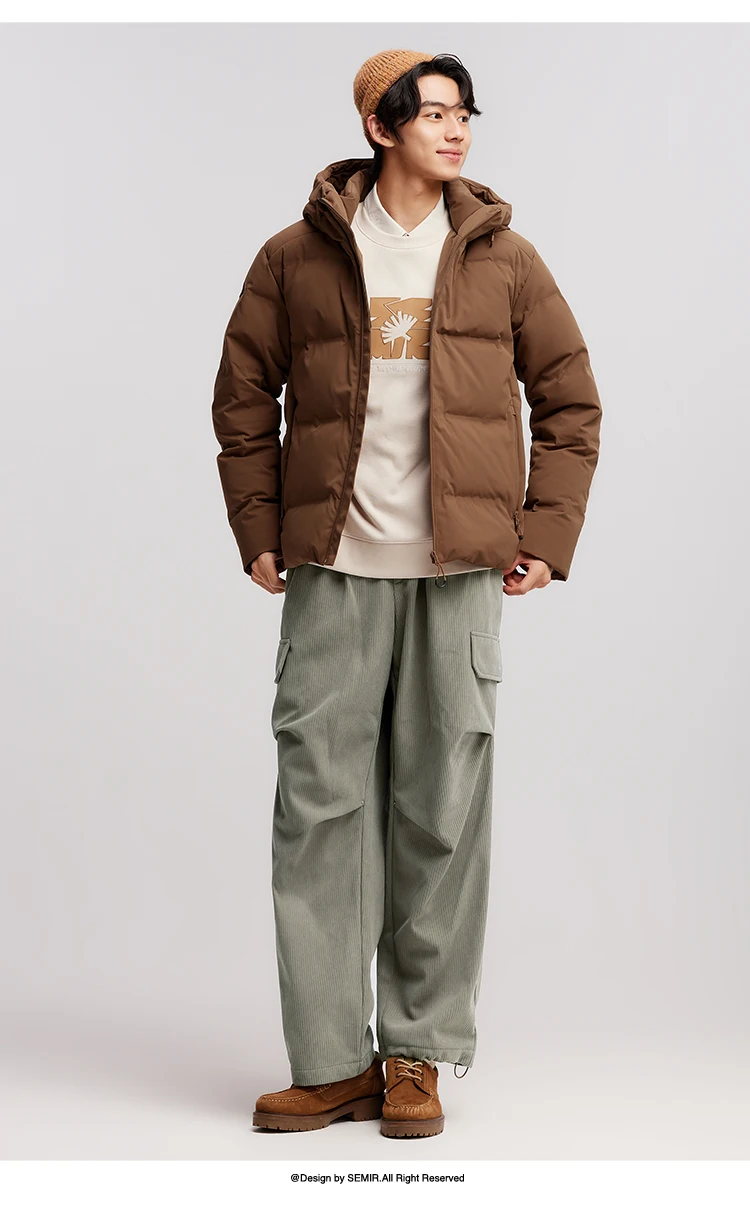Semir Down Jacket Men New Winter Waterproof Outerwear Textured Hooded Top Versatile