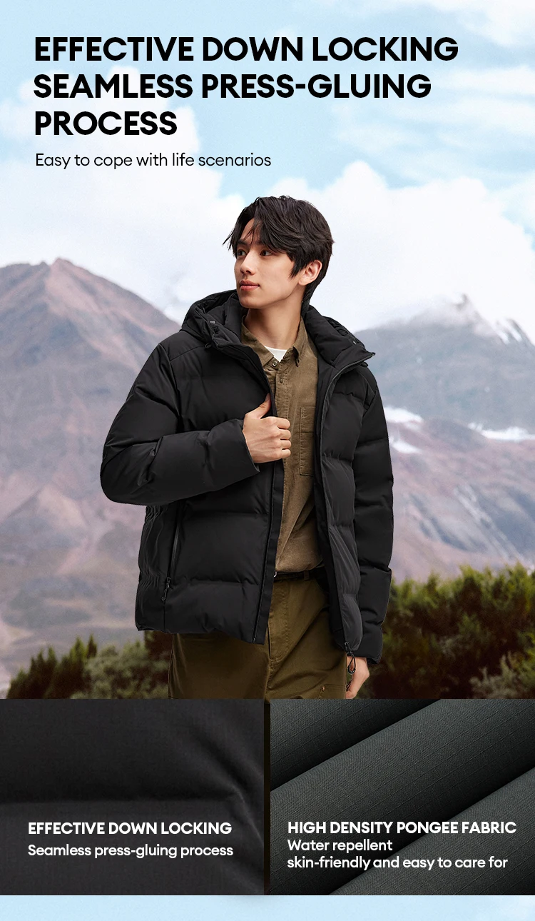 Semir Down Jacket Men New Winter Waterproof Outerwear Textured Hooded Top Versatile