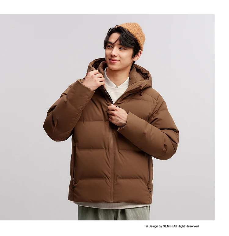 Semir Down Jacket Men New Winter Waterproof Outerwear Textured Hooded Top Versatile