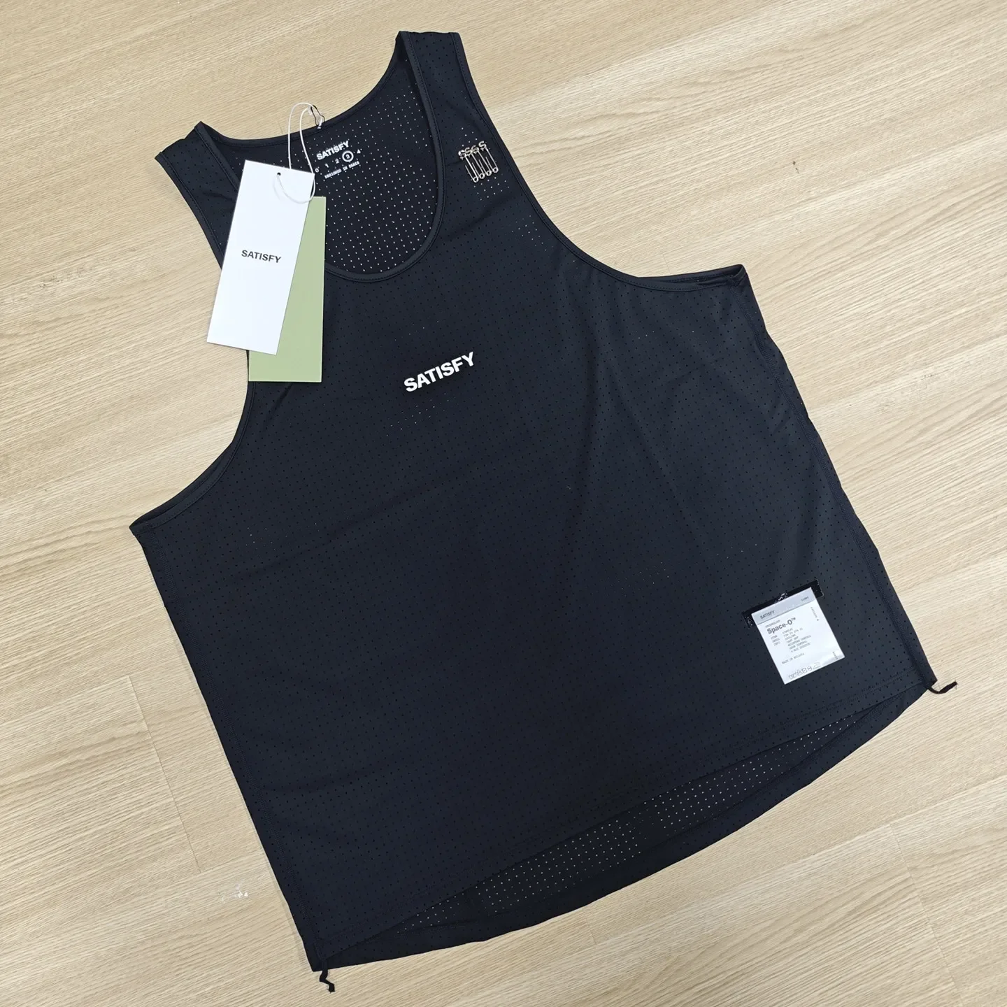 SATISFY Space Singlet sleeveless running vest breathable mesh letter print vest