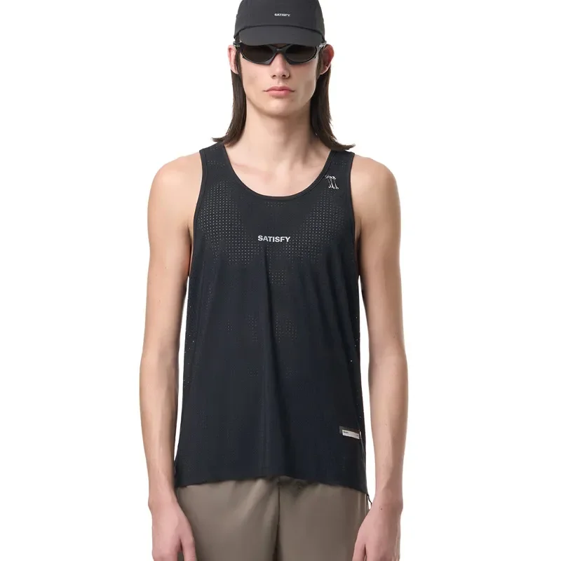 SATISFY Space Singlet sleeveless running vest breathable mesh letter print vest