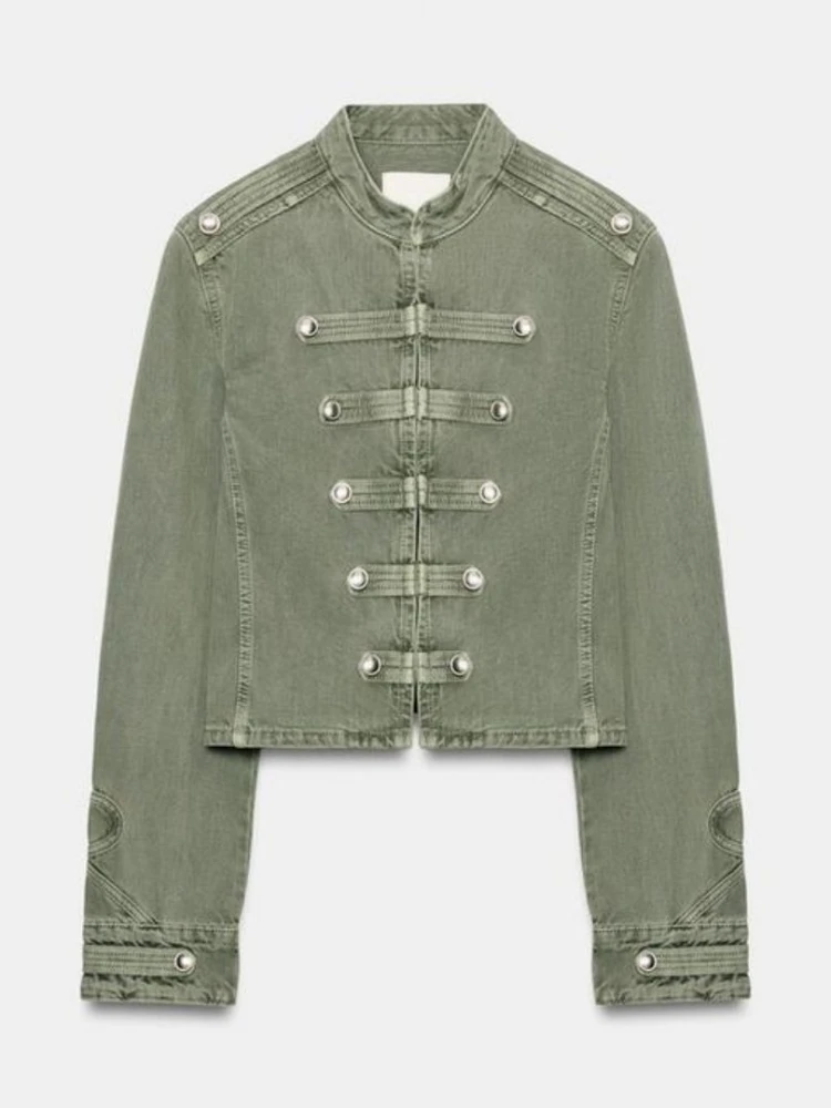 Mens Jacket Vintage Napoleon Collar Denim Coat Harajuku Unisex Loose Fit Button Detail Short Jacket Casual Streetwear Fashion