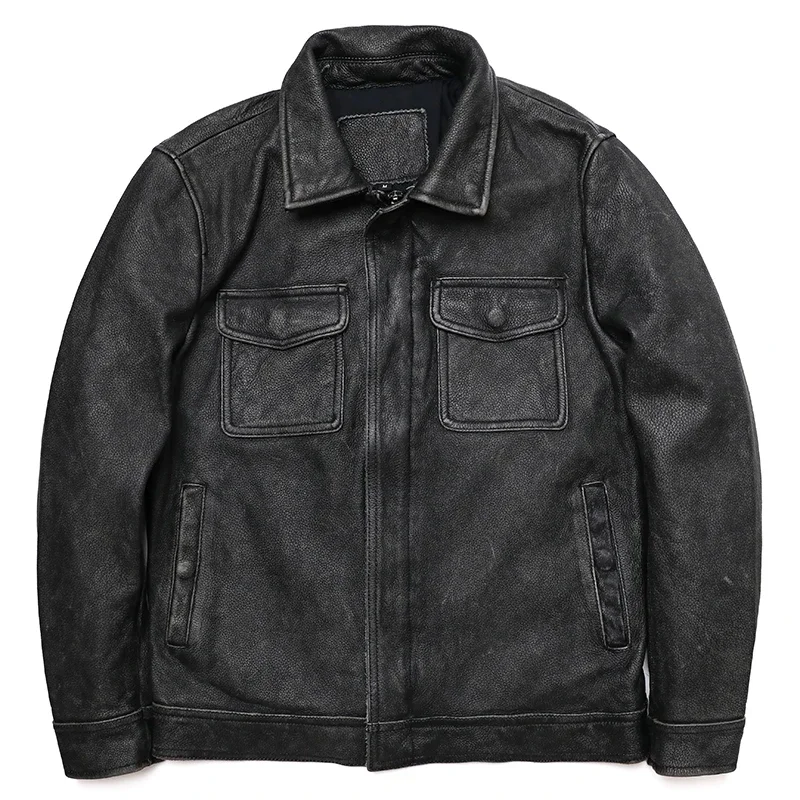 Classical Red Brown Vintage Genuine Leather Jacket Men 100% Natural Quality Cowhide Coat Male Slim Black Grey Jackets Clothes