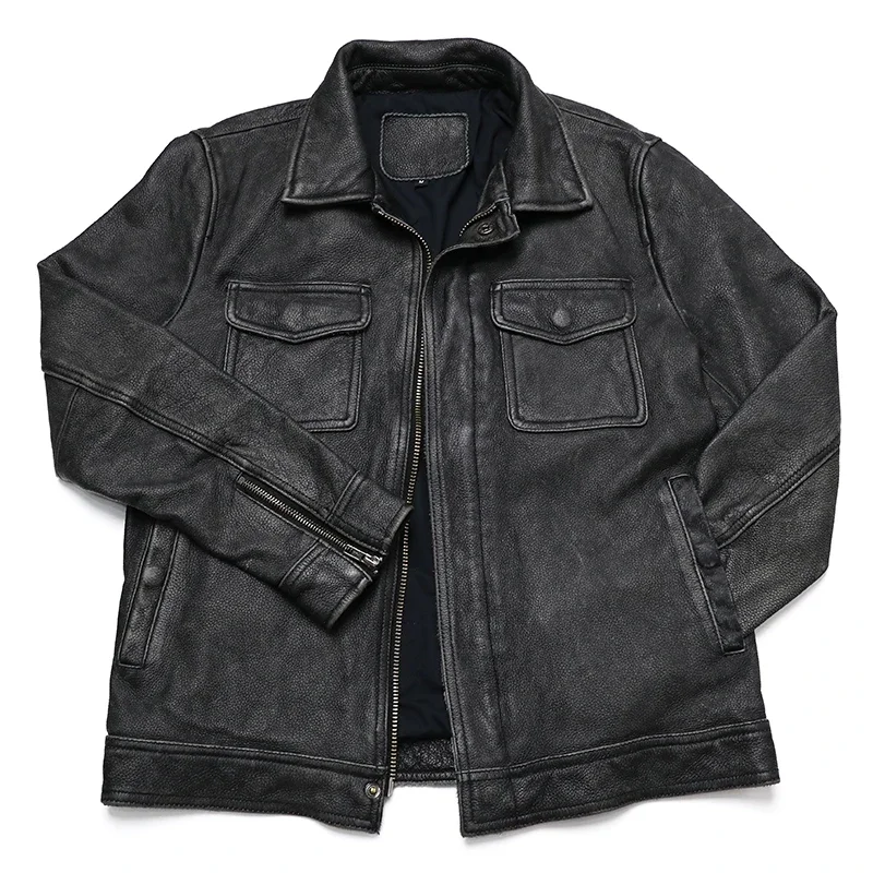 Classical Red Brown Vintage Genuine Leather Jacket Men 100% Natural Quality Cowhide Coat Male Slim Black Grey Jackets Clothes