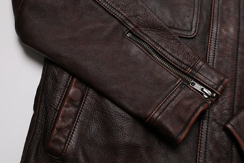Classical Red Brown Vintage Genuine Leather Jacket Men 100% Natural Quality Cowhide Coat Male Slim Black Grey Jackets Clothes