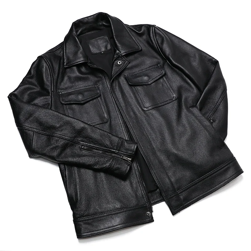 Classical Red Brown Vintage Genuine Leather Jacket Men 100% Natural Quality Cowhide Coat Male Slim Black Grey Jackets Clothes