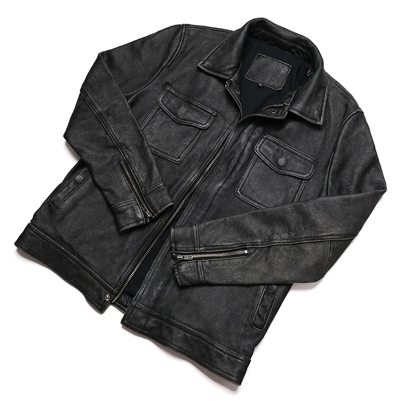 Classical Red Brown Vintage Genuine Leather Jacket Men 100% Natural Quality Cowhide Coat Male Slim Black Grey Jackets Clothes