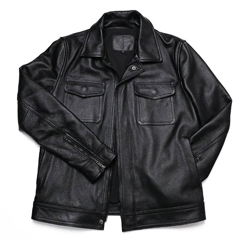 Classical Red Brown Vintage Genuine Leather Jacket Men 100% Natural Quality Cowhide Coat Male Slim Black Grey Jackets Clothes