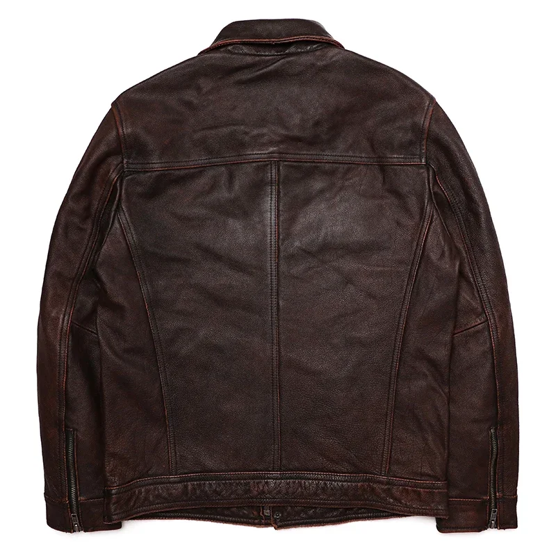 Classical Red Brown Vintage Genuine Leather Jacket Men 100% Natural Quality Cowhide Coat Male Slim Black Grey Jackets Clothes