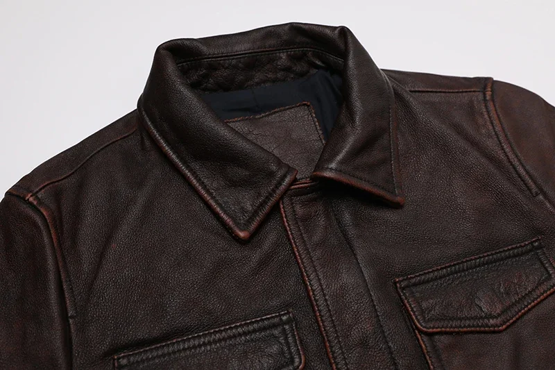 Classical Red Brown Vintage Genuine Leather Jacket Men 100% Natural Quality Cowhide Coat Male Slim Black Grey Jackets Clothes
