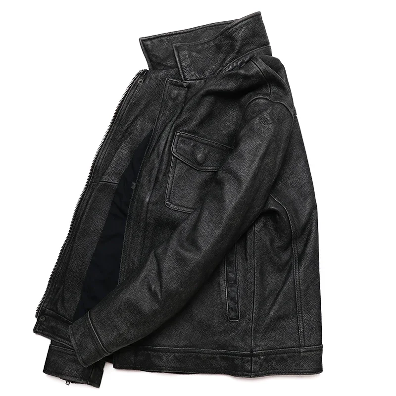 Classical Red Brown Vintage Genuine Leather Jacket Men 100% Natural Quality Cowhide Coat Male Slim Black Grey Jackets Clothes