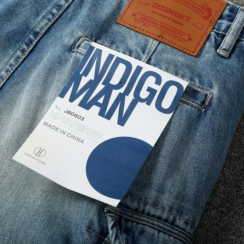 Summer New American Retro Heavyweight Denim Cargo Shorts Men's Fashion 100% Cotton Washed Make Old Straight Casual 5-point Pants
