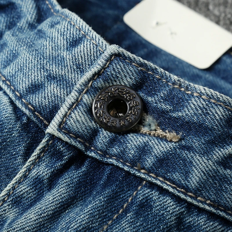 Summer New American Retro Heavyweight Denim Cargo Shorts Men's Fashion 100% Cotton Washed Make Old Straight Casual 5-point Pants