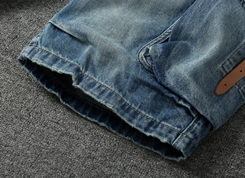 Summer New American Retro Heavyweight Denim Cargo Shorts Men's Fashion 100% Cotton Washed Make Old Straight Casual 5-point Pants