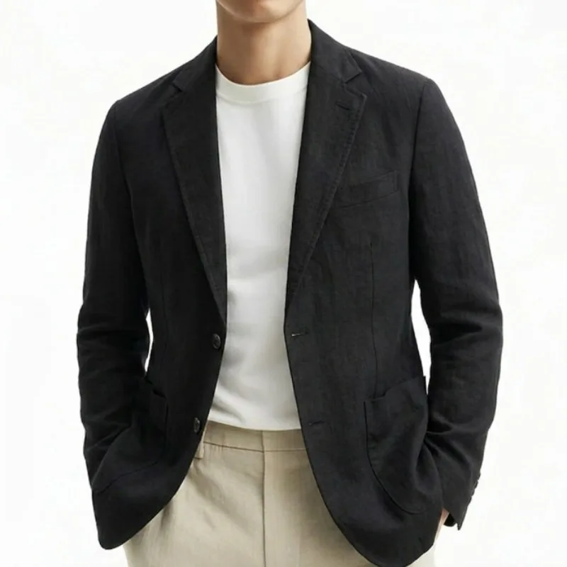 KIDWHXR Man Suit Outerwear Thin Comfortable Single-breasted Men Blazer Simple Solid Color Long Sleeve Pocket Male Casual Coat
